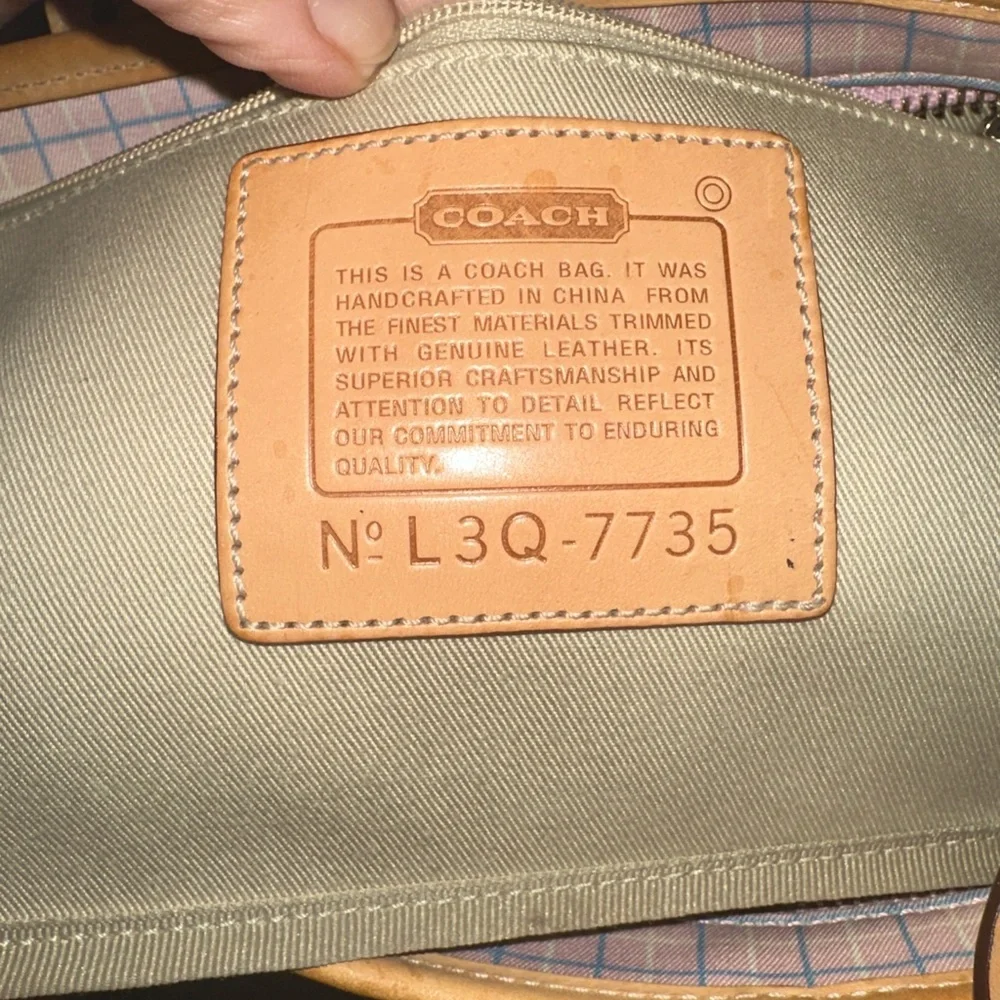 Coach y2k Hampton pink and blue Plaid Tote Bag tan leather trim silver accents - Picture 7 of 13